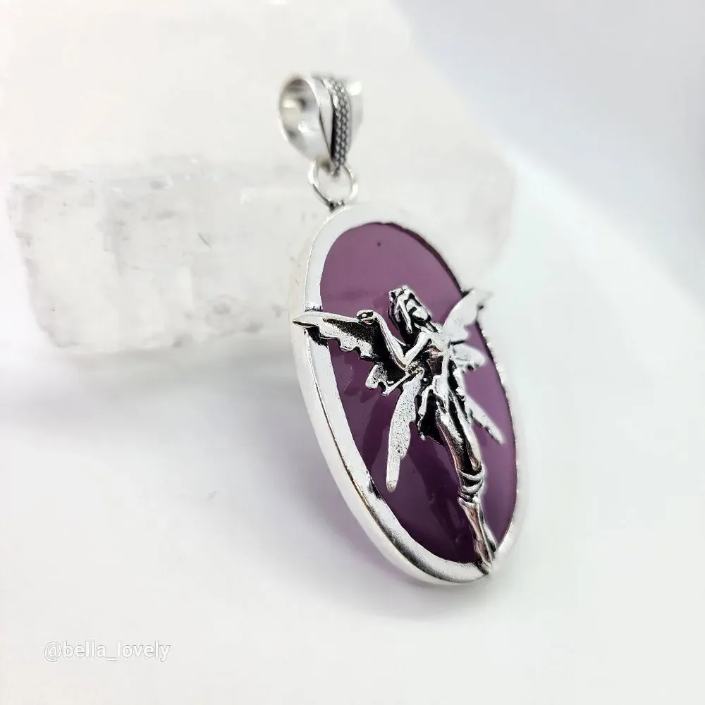 Cottagecore Amethyst Handmade Fairy Pendant Jewelry Gift 2.5" - Picture 5 of 7